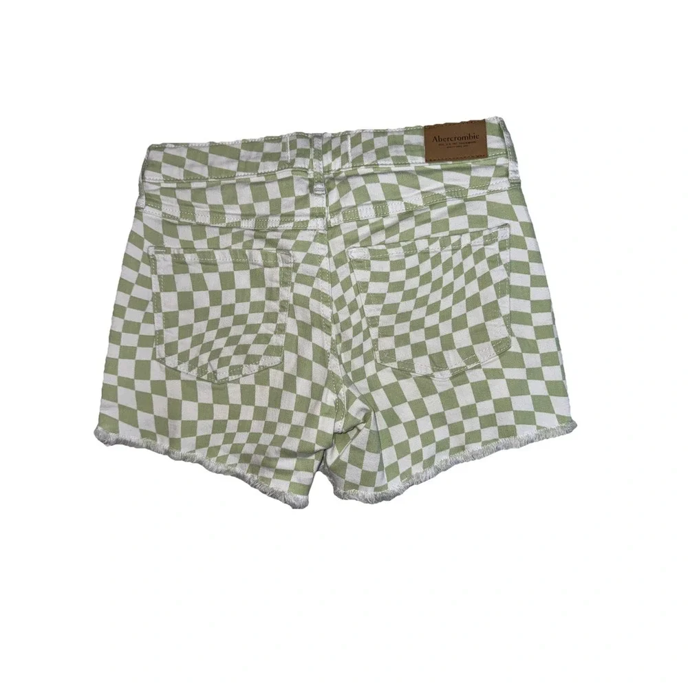 Abercrombie Kids Girls' Mid-Rise Midi Shorts, Green &‎ White Check,  Size 13-14